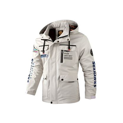 Seattle Seahawks 2026 Super Bowl LX White Parka Coat – Printed Logos