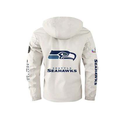 Seattle Seahawks 2026 Super Bowl LX White Parka Coat – Printed Logos