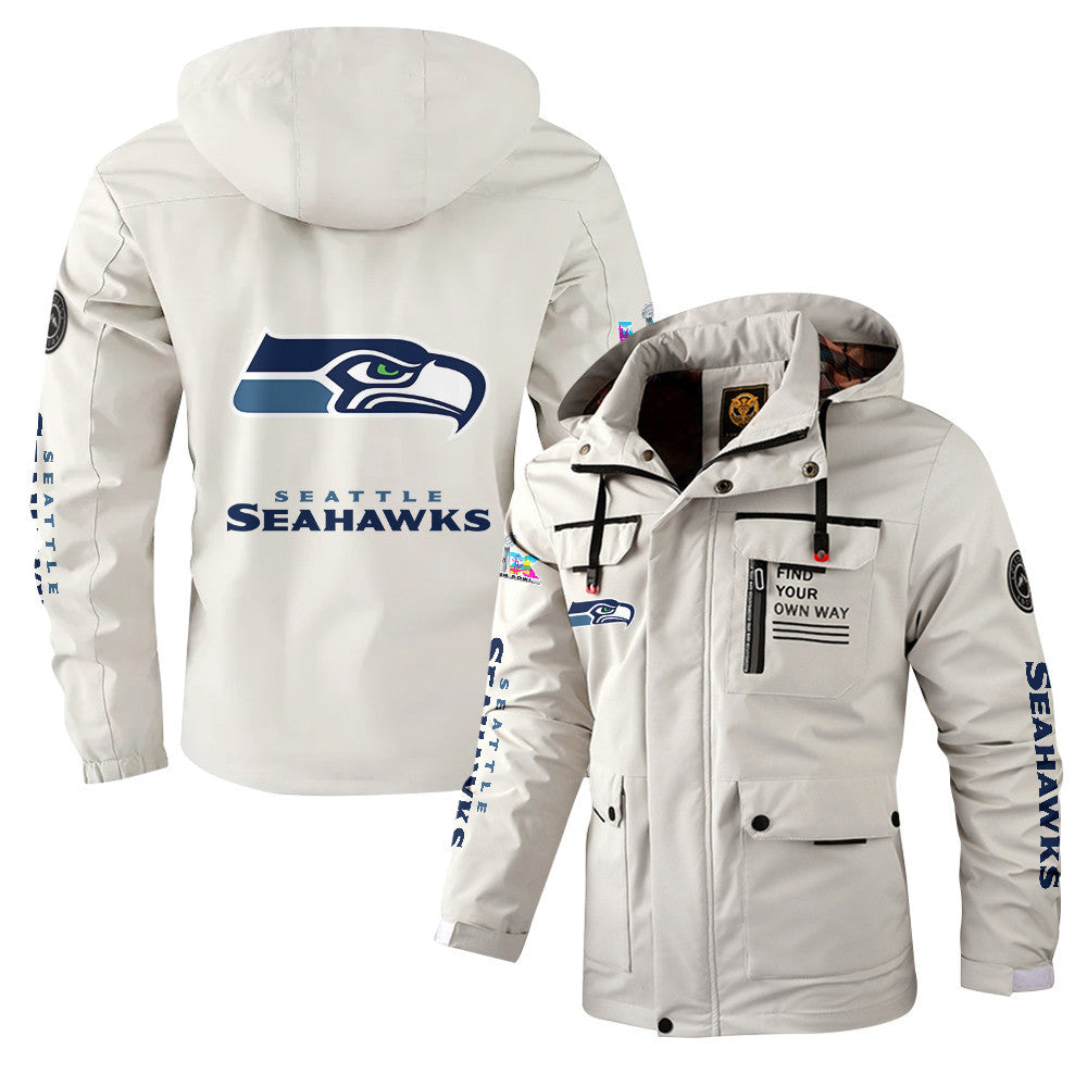 Seattle Seahawks 2026 Super Bowl LX White Parka Coat – Printed Logos