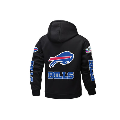 Buffalo Bills 2026 Super Bowl LX Black Fleece Zip-Up Jacket – Printed Logos, Personalized Name