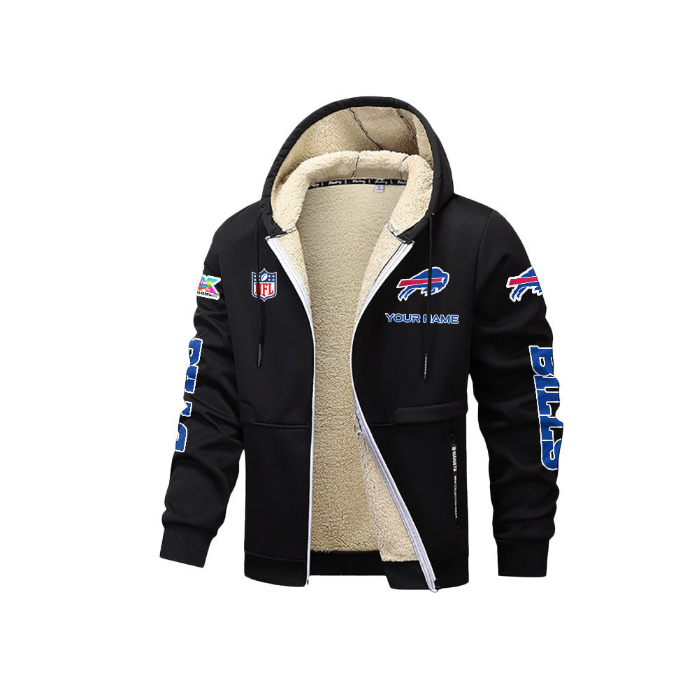 Buffalo Bills 2026 Super Bowl LX Black Fleece Zip-Up Jacket – Printed Logos, Personalized Name