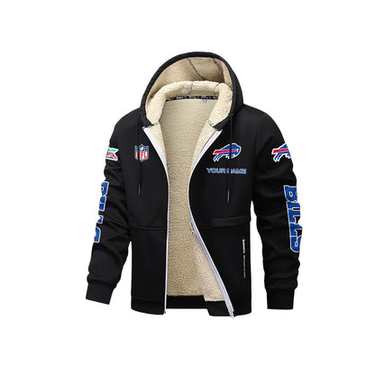 Buffalo Bills 2026 Super Bowl LX Black Fleece Zip-Up Jacket – Printed Logos, Personalized Name