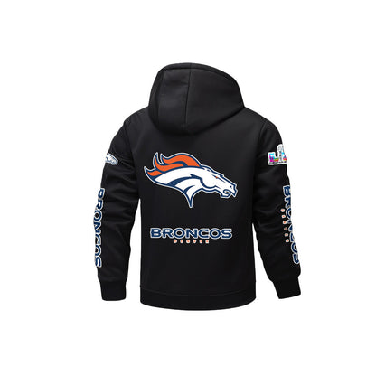 Denver Broncos 2026 Super Bowl LX Black Fleece Zip-Up Jacket – Printed Logos, Personalized Name