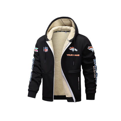 Denver Broncos 2026 Super Bowl LX Black Fleece Zip-Up Jacket – Printed Logos, Personalized Name