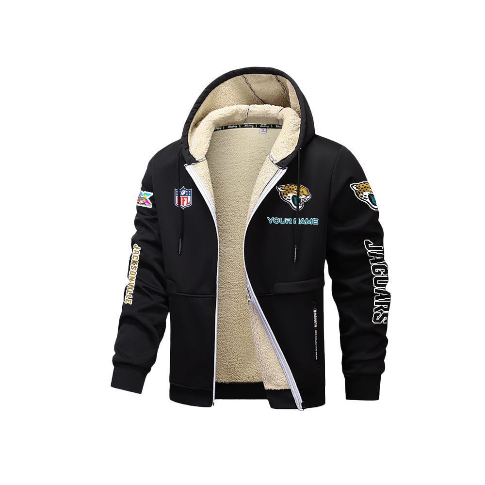 Jacksonville Jaguars 2026 Super Bowl LX Black Fleece Zip-Up Jacket – Printed Logos, Personalized Name
