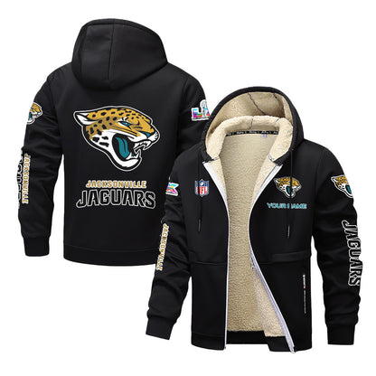 Jacksonville Jaguars 2026 Super Bowl LX Black Fleece Zip-Up Jacket – Printed Logos, Personalized Name