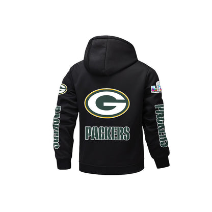 Green Bay Packers 2026 Super Bowl LX Black Fleece Zip-Up Jacket – Printed Logos, Personalized Name