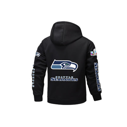 Seattle Seahawks 2026 Super Bowl LX Black Fleece Zip-Up Jacket – Printed Logos, Personalized Name