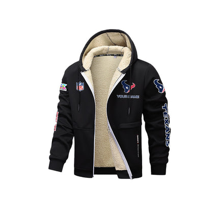 Houston Texans 2026 Super Bowl LX Black Fleece Zip-Up Jacket – Printed Logos, Personalized Name