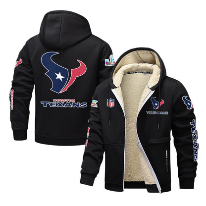 Houston Texans 2026 Super Bowl LX Black Fleece Zip-Up Jacket – Printed Logos, Personalized Name