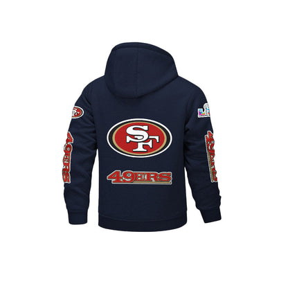 San Francisco 49ers 2026 Super Bowl LX Navy Fleece Zip-Up Jacket – Printed Logos, Personalized Name