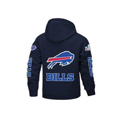 Buffalo Bills 2026 Super Bowl LX Navy Fleece Zip-Up Jacket – Printed Logos, Personalized Name