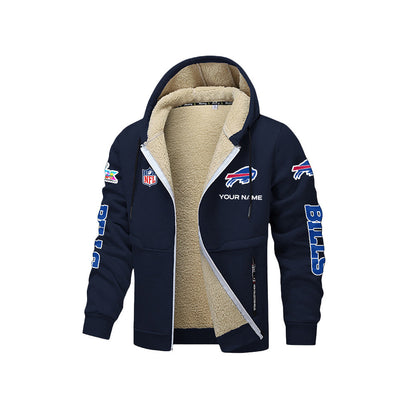 Buffalo Bills 2026 Super Bowl LX Navy Fleece Zip-Up Jacket – Printed Logos, Personalized Name