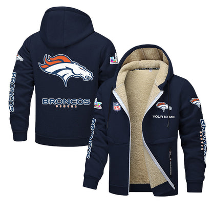 Denver Broncos 2026 Super Bowl LX Navy Fleece Zip-Up Jacket – Printed Logos, Personalized Name