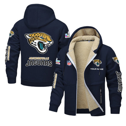 Jacksonville Jaguars 2026 Super Bowl LX Navy Fleece Zip-Up Jacket – Printed Logos, Personalized Name