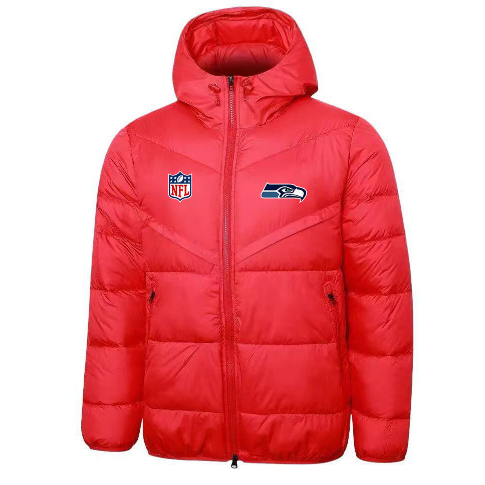 Seattle Seahawks Red Quilt Down Jacket - Heat-Printed Logos