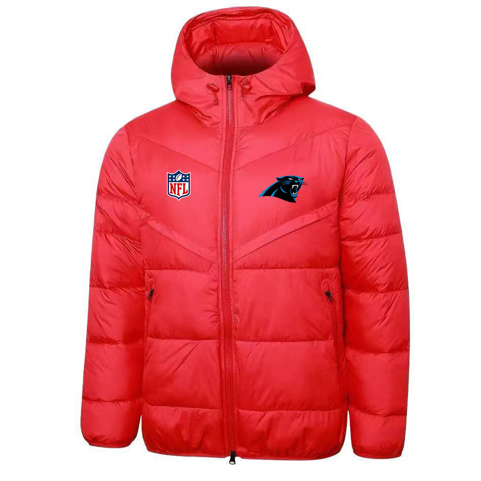 Carolina Panthers Red Quilt Down Jacket - Heat-Printed Logos