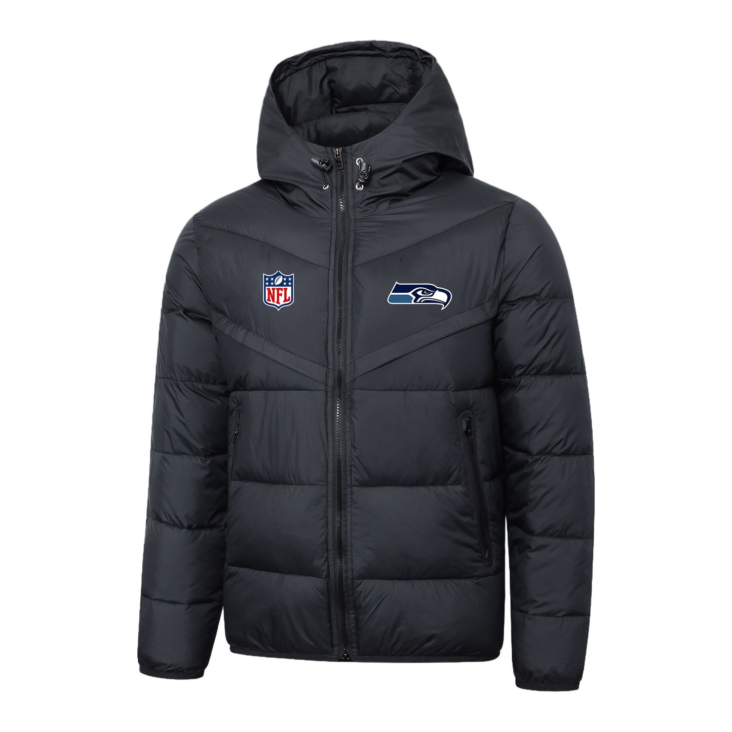 Seattle Seahawks Black Quilt Down Jacket - Heat-Printed Logos
