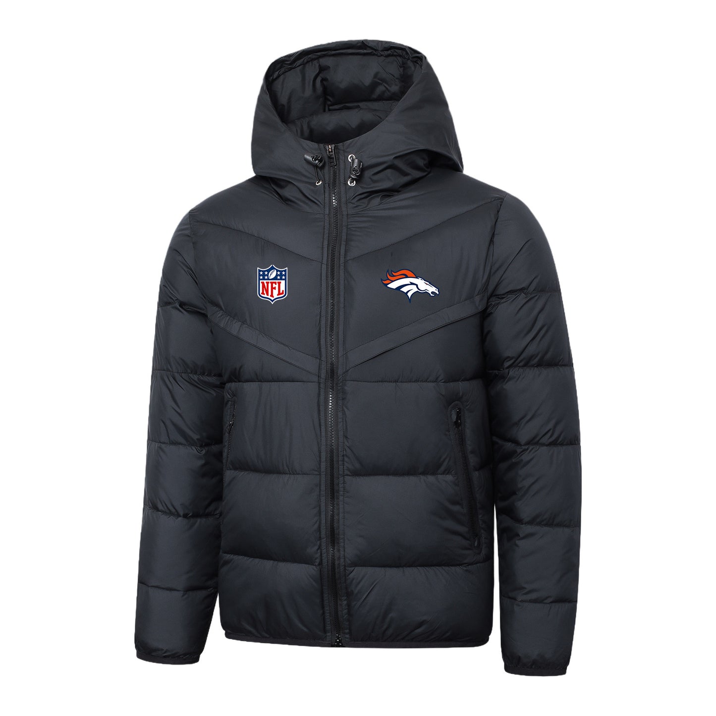 Denver Broncos Black Quilt Down Jacket - Heat-Printed Logos