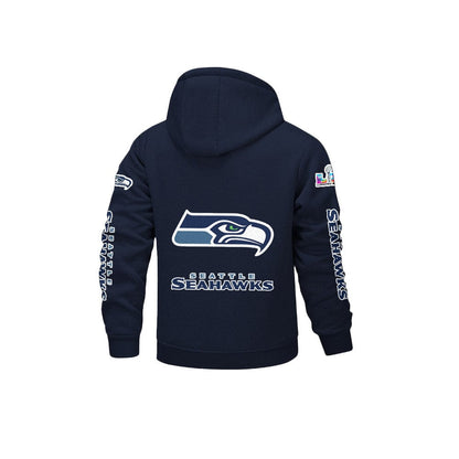 Seattle Seahawks 2026 Super Bowl LX Navy Fleece Zip-Up Jacket – Printed Logos, Personalized Name