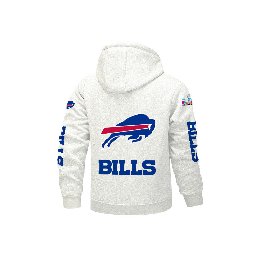 Buffalo Bills 2026 Super Bowl LX White Fleece Zip-Up Jacket – Printed Logos, Personalized Name