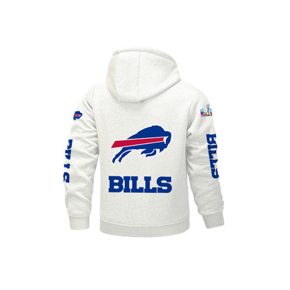 Buffalo Bills 2026 Super Bowl LX White Fleece Zip-Up Jacket – Printed Logos, Personalized Name