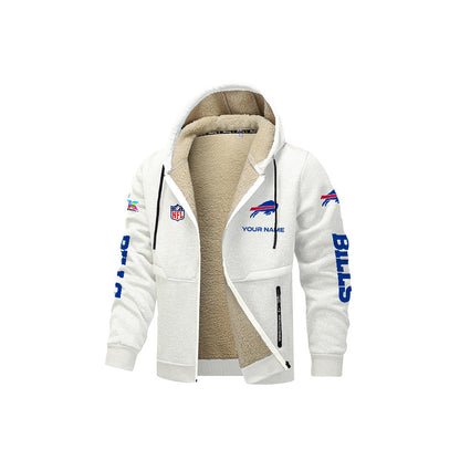 Buffalo Bills 2026 Super Bowl LX White Fleece Zip-Up Jacket – Printed Logos, Personalized Name