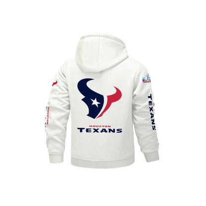 Houston Texans 2026 Super Bowl LX White Fleece Zip-Up Jacket – Printed Logos, Personalized Name