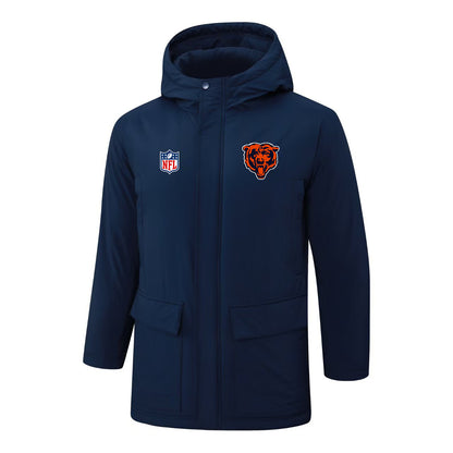 Chicago Bears Padded Parka Jacket Navy - Heat Printed Logo, Fan Gear