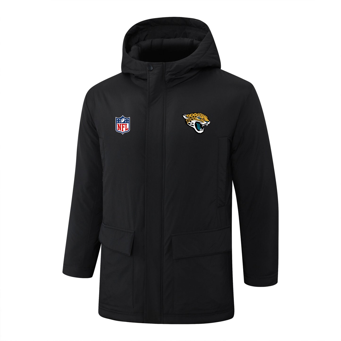 Jacksonville Jaguars Padded Parka Jacket Navy - Heat Printed Logo, Fan Gear
