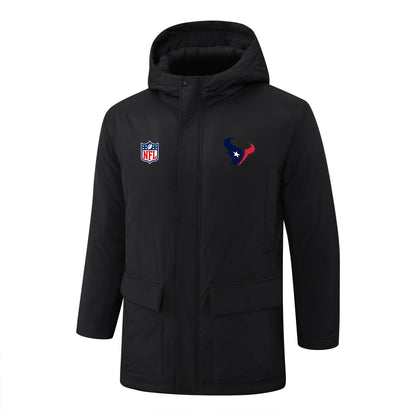 Houston Texans Padded Parka Jacket Navy - Heat Printed Logo, Fan Gear
