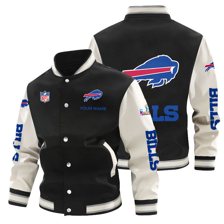 Buffalo Bills 2026 Super Bowl LX All-Over Print Baseball Jacket – Black