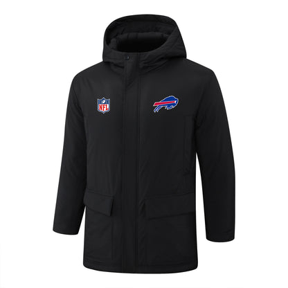 Buffalo Bills Padded Parka Jacket Navy - Heat Printed Logo, Fan Gear
