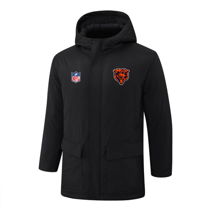 Chicago Bears Padded Parka Jacket Navy - Heat Printed Logo, Fan Gear