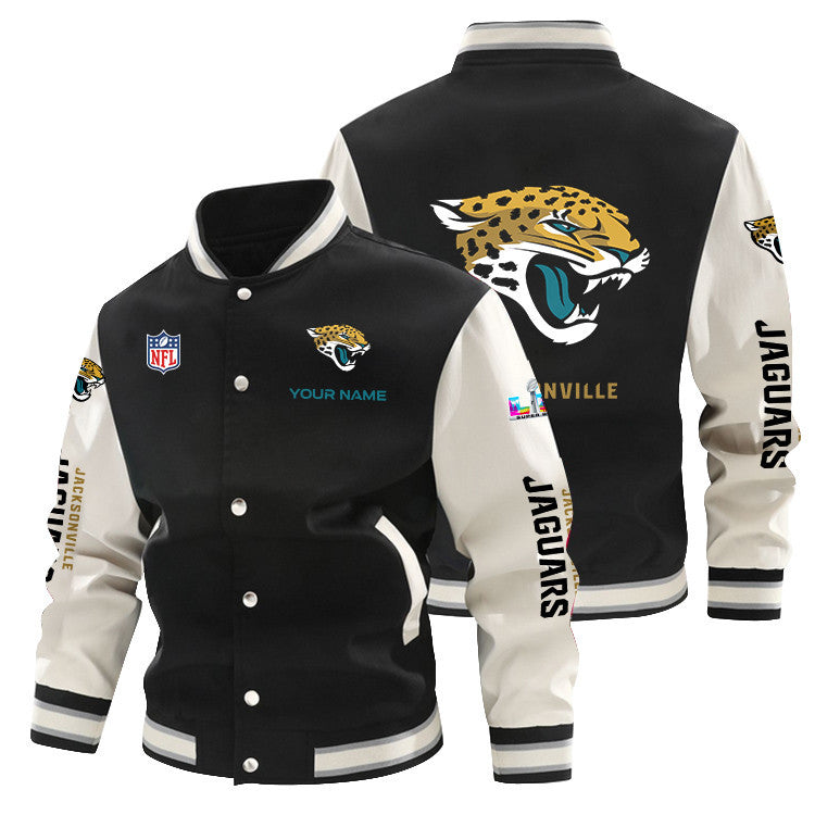 Jacksonville Jaguars 2026 Super Bowl LX All-Over Print Baseball Jacket – Black