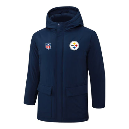 Pittsburgh Steelers Padded Parka Jacket Navy - Heat Printed Logo, Fan Gear