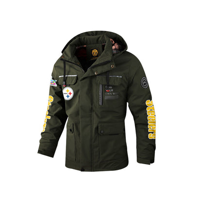 Pittsburgh Steelers 2026 Super Bowl LX Army Green Parka Coat – Printed Logos