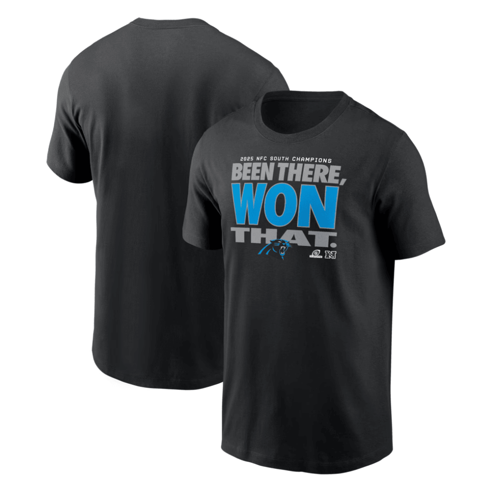 Carolina Panthers 2025 NFC South Division Champions Locker Room Trophy Collection T-Shirt - Black