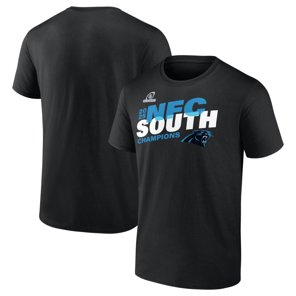 Carolina Panthers 2025 NFC South Division Champions Conquer T-Shirt - Black