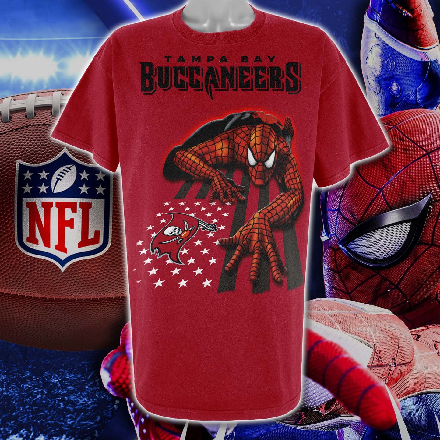 Tampa Bay Buccaneers & Spiderman America Flag T-Shirt