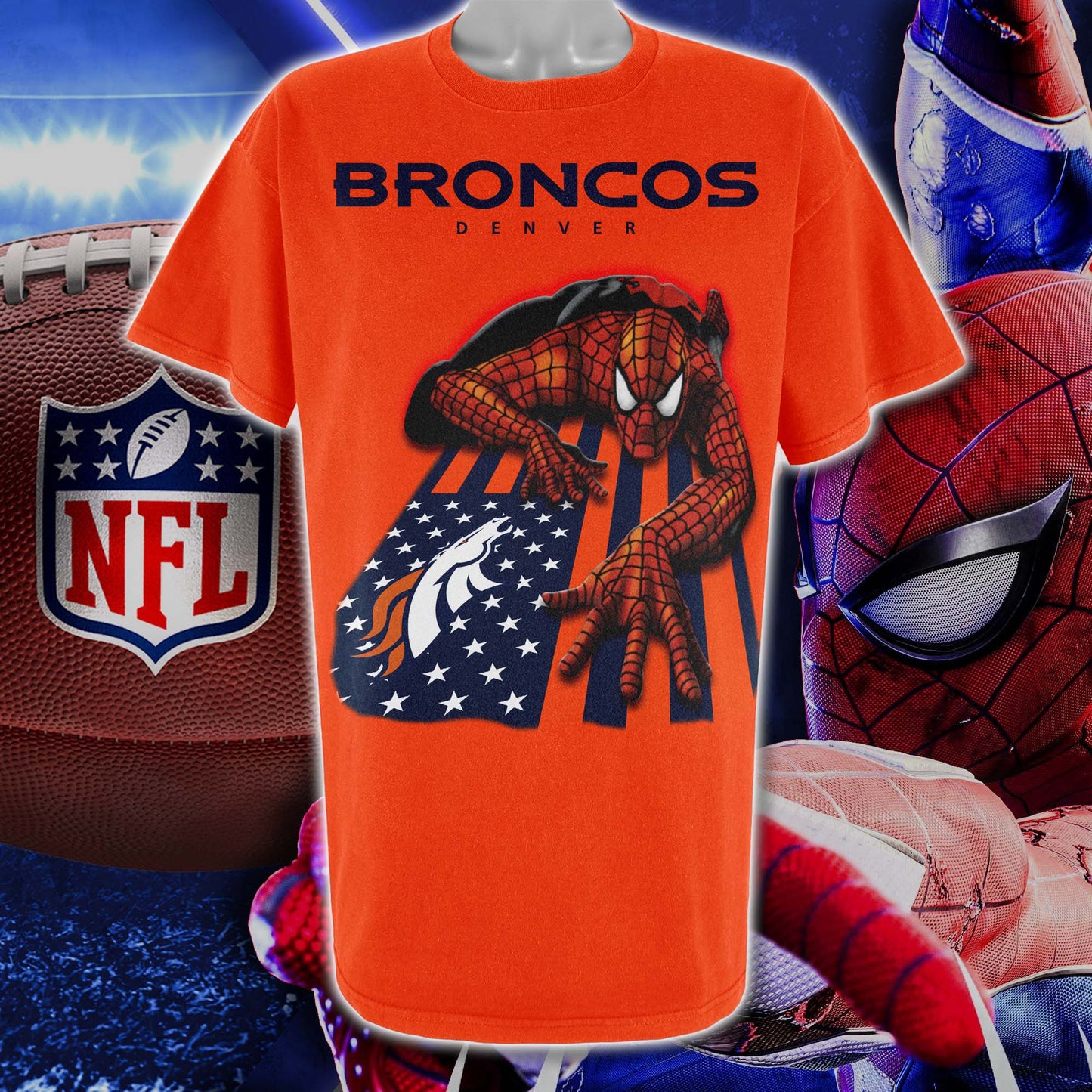 Denver Broncos & Spiderman America Flag T-Shirt