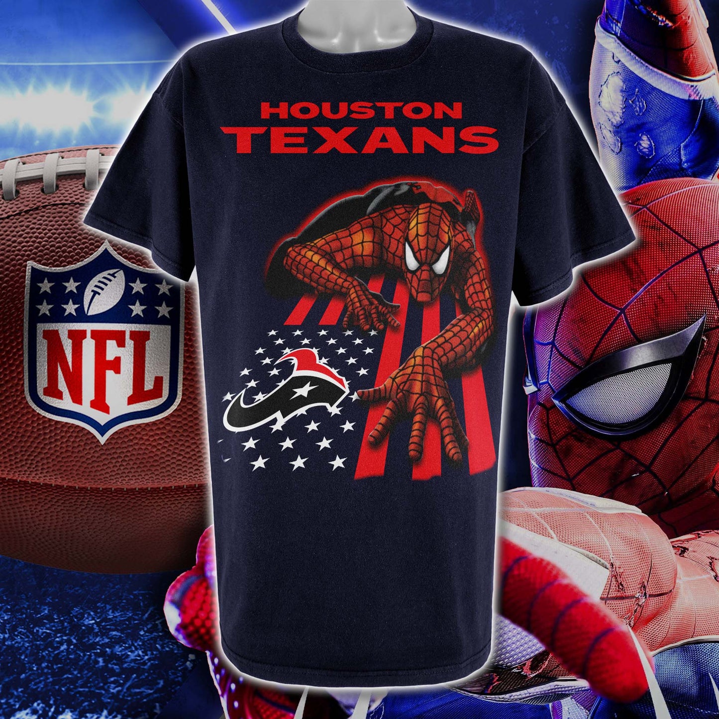 Houston Texans & Spiderman America Flag T-Shirt