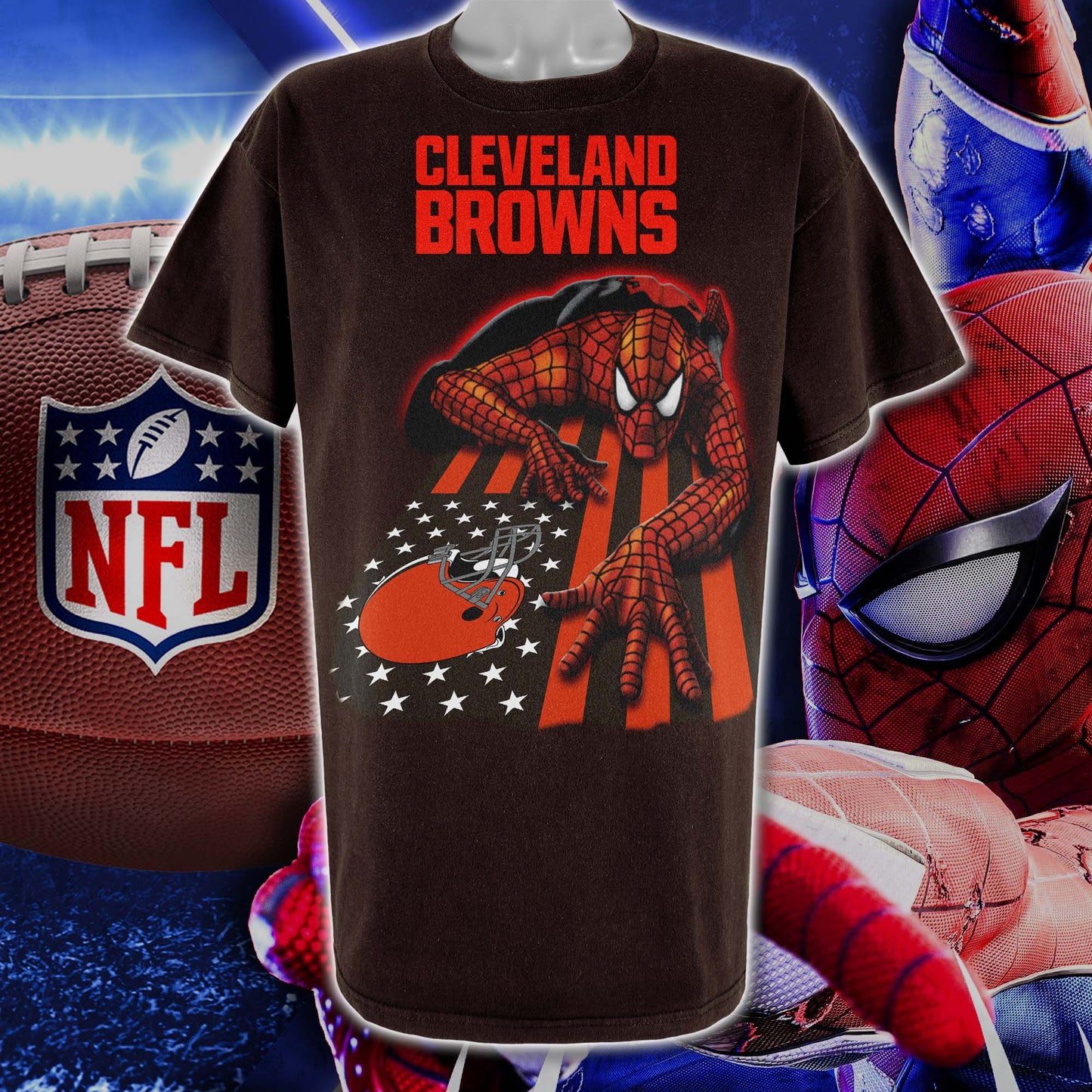 Cleveland Browns & Spiderman America Flag T-Shirt