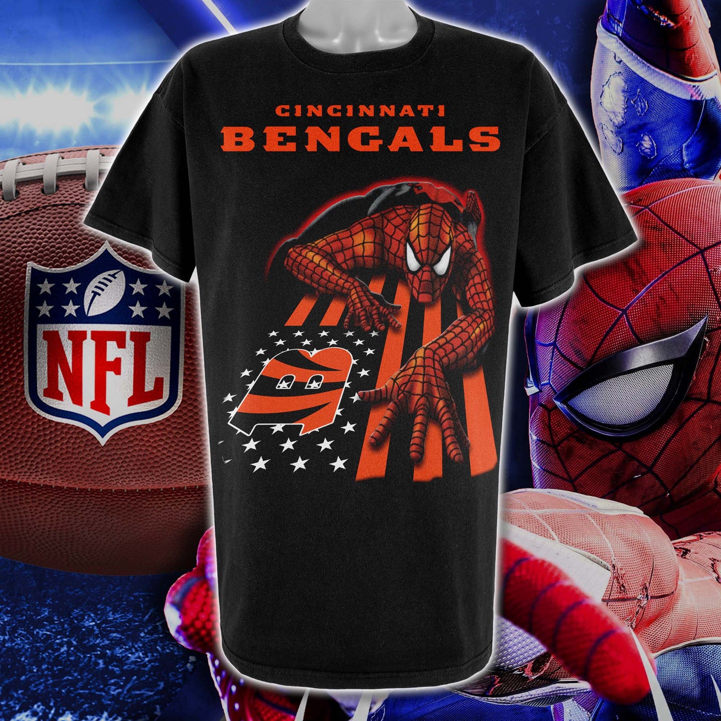 Cincinnati Bengals & Spiderman America Flag T-Shirt