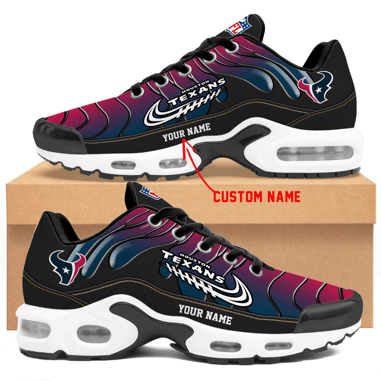 Houston Texans Ombre Limited Edition Custom Name Air Max Shoes Sneakers For Men And Women