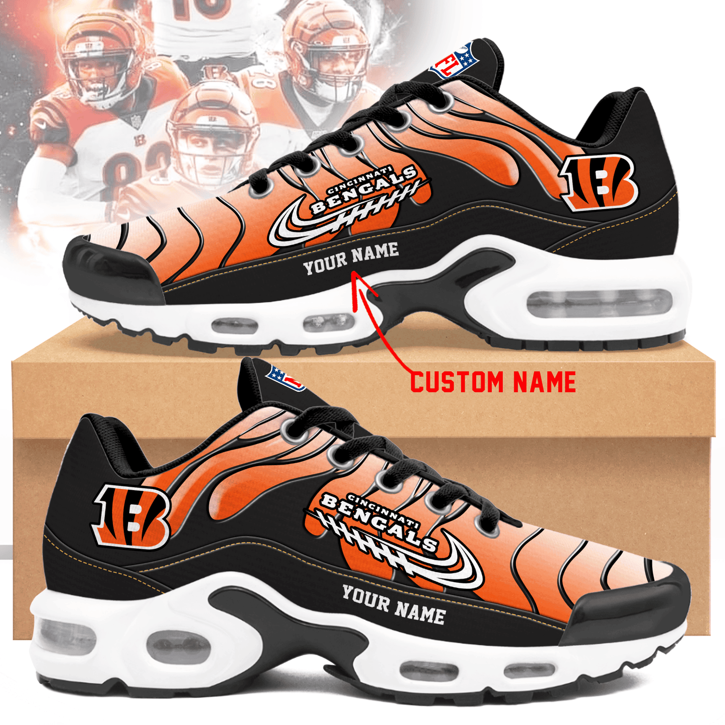 Cincinnati Bengals Ombre Limited Edition Custom Name Air Max Shoes Sneakers For Men And Women