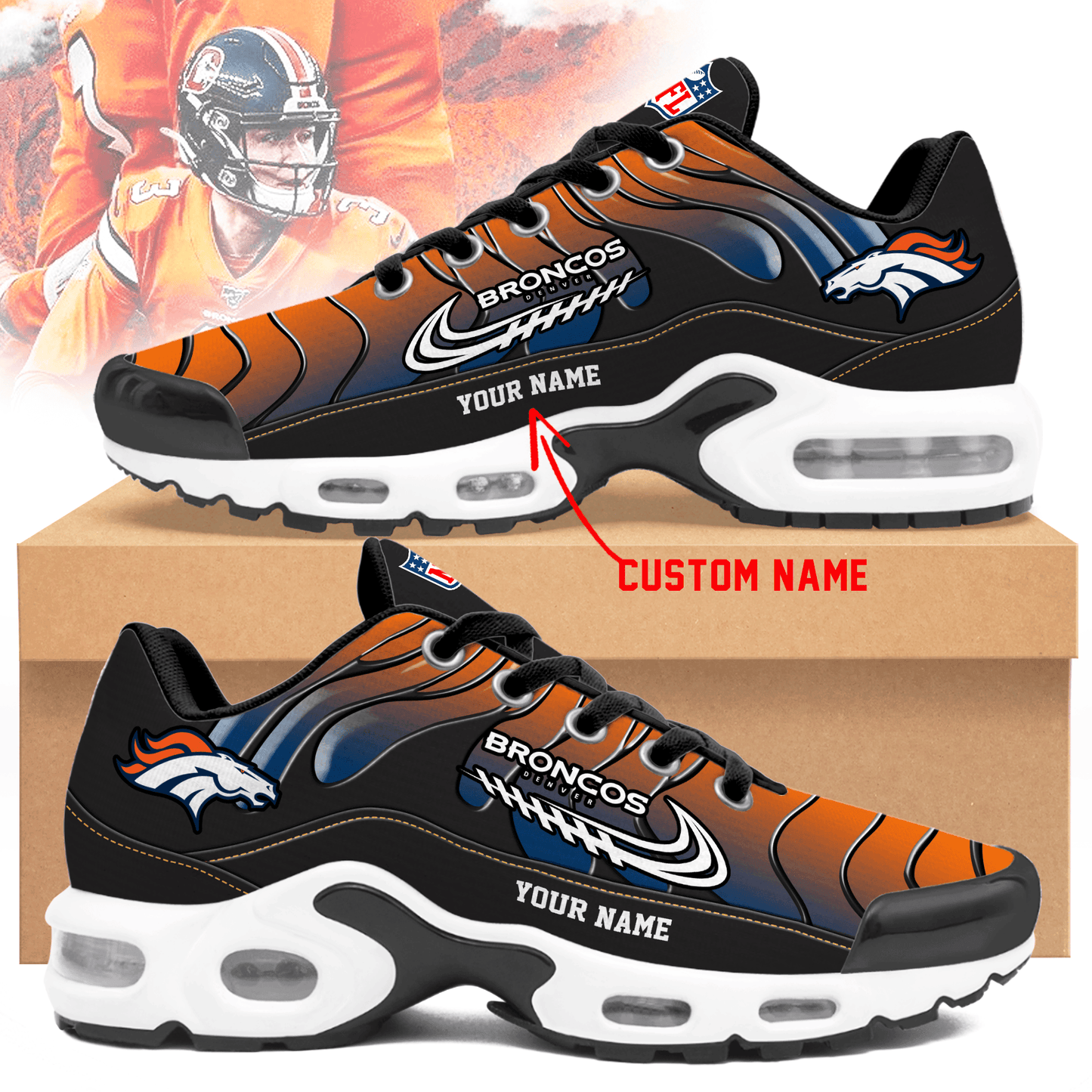 Denver Broncos Ombre Limited Edition Custom Name Air Max Shoes Sneakers For Men And Women