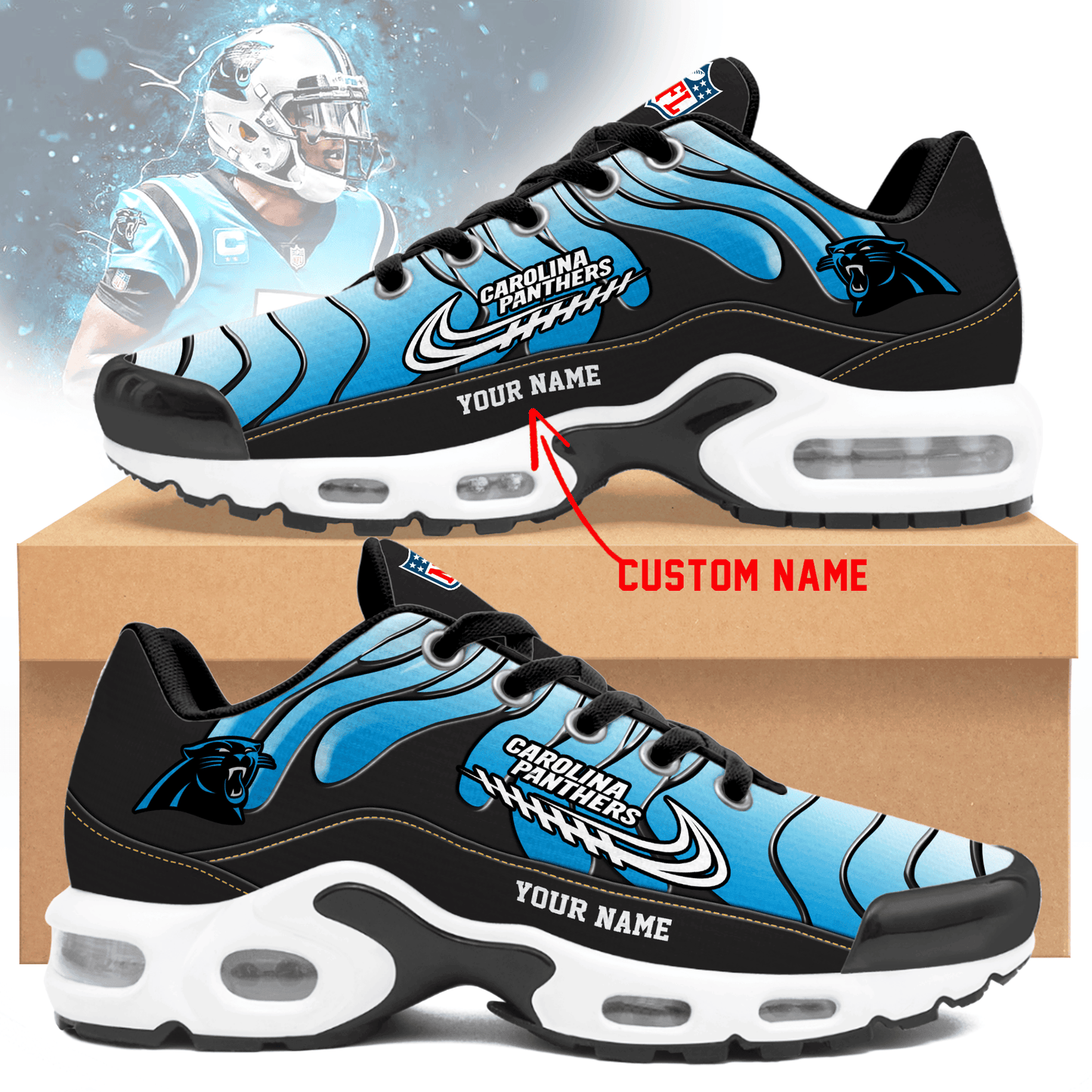 Carolina Panthers Ombre Limited Edition Custom Name Air Max Shoes Sneakers For Men And Women