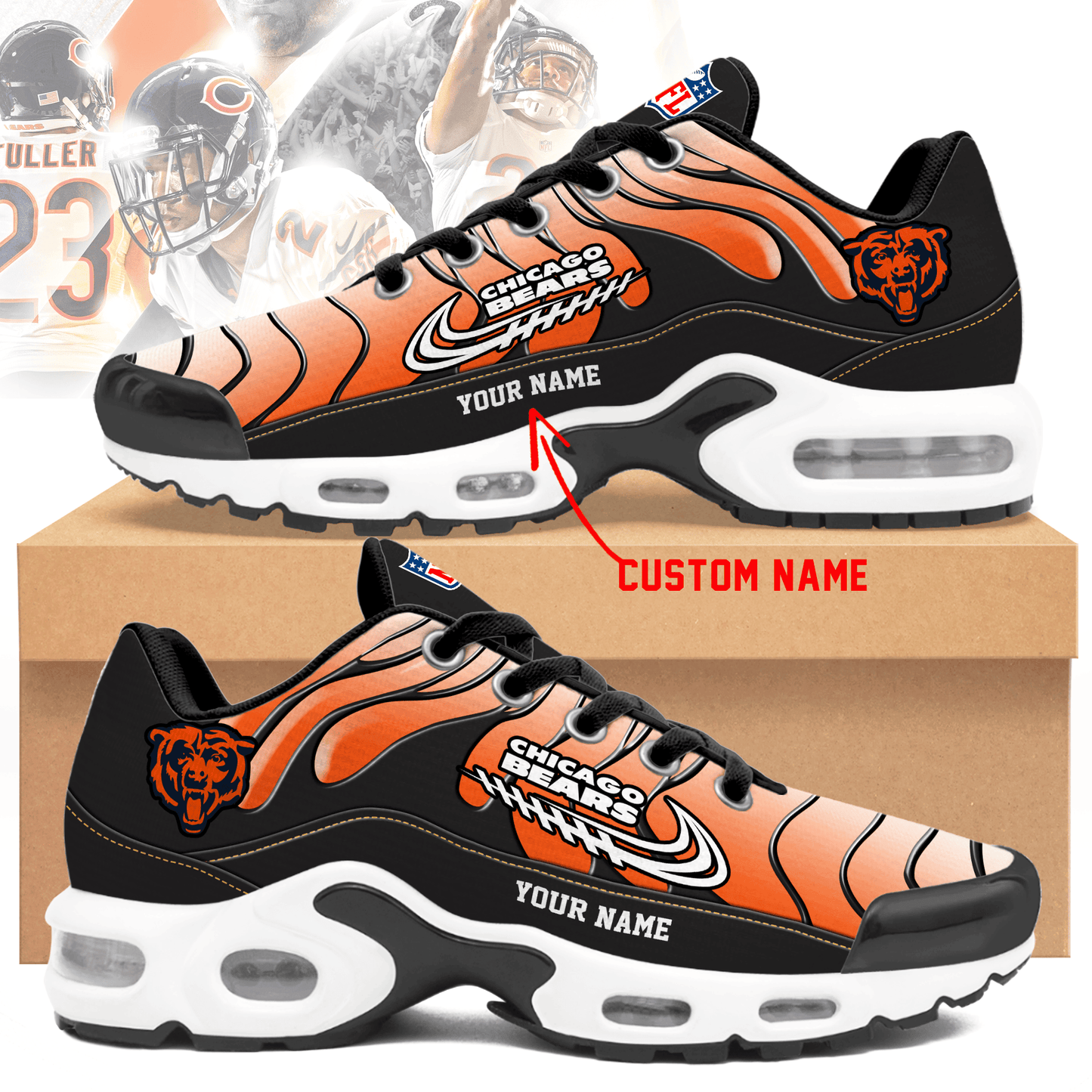 Chicago Bears Ombre Limited Edition Custom Name Air Max Shoes Sneakers For Men And Women
