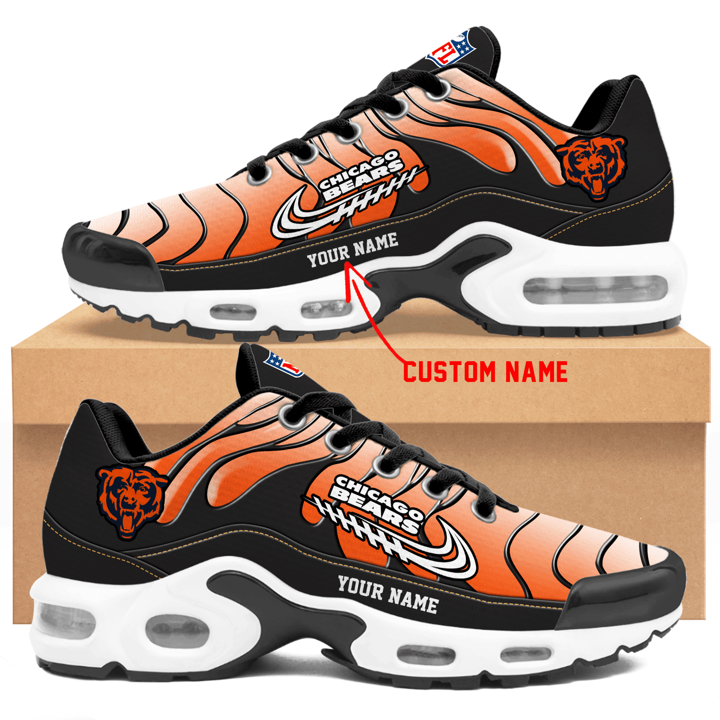 Chicago Bears Ombre Limited Edition Custom Name Air Max Shoes Sneakers For Men And Women